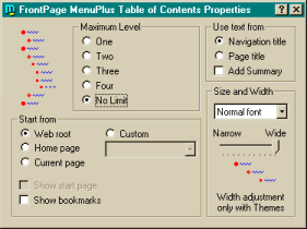 Settings Dialog of Table of Contents Component